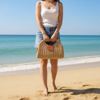 Tas Tangan Anyaman Jerami Musim Panas Berkualitas Tinggi Ramah Lingkungan untuk Wanita, Tas Selempang Pantai Mewah dengan Rantai, Kancing, Kapasitas Besar