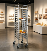 Chariot de service en acier inoxydable pour bacs GN 1/1 carrés, avec roulettes verrouillables, pour cuisines professionnelles, hôtels et restaurants