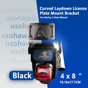 Soporte de montaje de placa de matrícula de disposición curvada para montaje de 3 orificios Harley, negro - Product Image 3