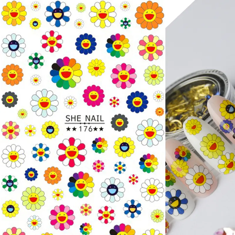 Wholesale Japanese Sunflower Nail Stickers Decoration Bright Yellow Sun Flowers 3D Nail Decals Adhesive Sticker