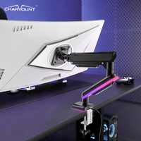 Nouveau support de bureau réglable pour moniteur unique avec bras à ressort à gaz, éclairage RGB, USB Type C, base à pince ou à œillet, 10-32 pouces, capacité de charge 10 kg