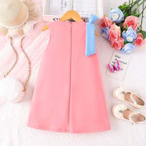 Vestido acampanado sin mangas de flores tridimensionales de escuela secundaria de verano de estilo americano europeo con chal de lazo patrón sólido - Product Image 2