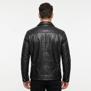Blouson Bomber Homme en Cuir de Chèvre Pleine Fleur, Finition Mate Rétro, Huilé et Non Enduit, Faible MOQ, Fabrication OEM, Personnalisable, Noir - Product Image 2