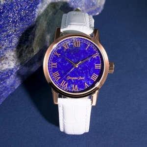 นาฬิกาข้อมือผู้ชายหรูหราแบบอัตโนมัติ OEM ODM รับทำโลโก้ หน้าปัดสีม่วง กันน้ำ 50 เมตร หน้าปัดประดับด้วยลาพิส ลาซูลี สายหนังแท้ - Product Image 2