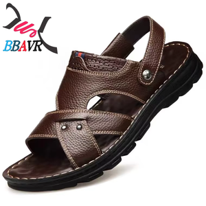 Sandalias de Hombre con Plantilla de PU y Parte Superior de Cuero Genuino, Sandalias Deportivas de Playa para Verano - Product Image 1
