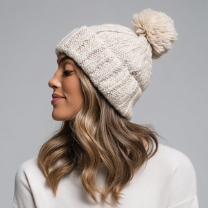 <strong>Pom</strong>-<strong>Pom</strong> Knit <strong>Beanie</strong> Customizable Winter Wool Acrylic Hat Decorative Top for Women Teens Printed Letters Characters Beach - Product Image 2