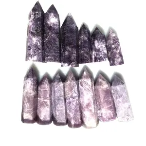 Venta al por mayor Natural púrpura Kunzite torre de piedra de cristal tallado de cristal varita sanación