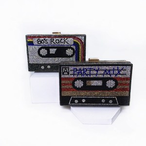 Women's Party <b>Clutch</b> Purse Fancy Cassette Tape Inspired Square Case Rhinestone Diamond Glitter Bling for <b>Wedding</b> Evening - Product Image 1