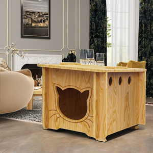 Modern Weatherproof Eco-friendly Pinewood Cat & <b>Bunny</b> Hutch with Solid Pattern No Assembly Required for Small Pets - Product Image 2