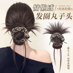 Peluca con estampado de leopardo y cola de caballo con clip para mujer, estilo natural y esponjoso - Product Image 2