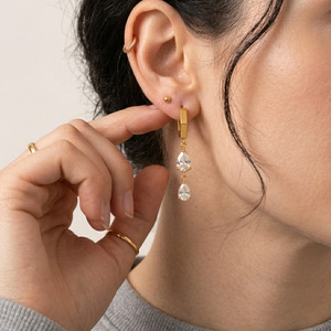 Pendientes Colgantes con Forma de Gota de Agua, Aleación de Zinc, Engaste de Garra, Joyería para Fiesta, Acero Inoxidable, Diseño Geométrico - Product Image 2