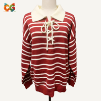 Nouveau pull tricoté en acrylique/coton à rayures pour femme, col rabattu, manches longues, coupe ample, vente en gros, personnalisable CG 2026