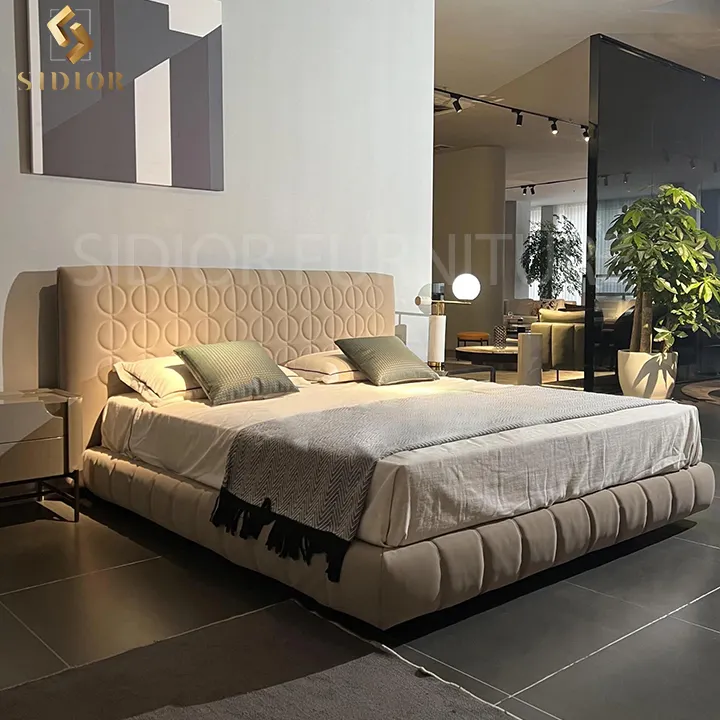 Juego de muebles de dormitorio con marco de cama suave King Queen minimalista moderno nórdico italiano camas de cuero de terciopelo tapizado