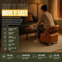 Chaise compacte coulissante avec siège en cuir rembourré en mousse, dossier incurvé, base à roulettes en TPR et repose-pieds pivotant pour chambre, bureau à domicile