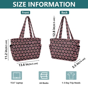 Sac fourre-tout matelassé en polyester pour femme, motif fleur de hau rose hawaïenne, réutilisable, grand format, avec fermeture éclair et logo personnalisé imprimé - Product Image 3