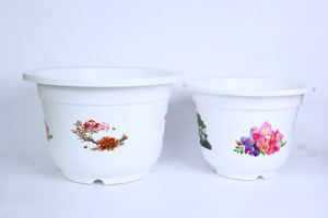 Pot de fleurs en plastique PP blanc grand format avec motif imprimé, pot de jardin durable, pot à bonsaï, conteneur pour plantes, taille A250 - Product Image 2