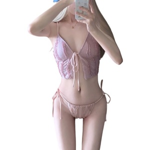 Maillots <span class=keywords><strong>de</strong></span> <span class=keywords><strong>bain</strong></span> tankini personnalisés avec logo pour femmes, à volants smockés, nœud à nouer sur le devant, texture texturée, coupe <span class=keywords><strong>haute</strong></span>, ensemble tankini <span class=keywords><strong>tanga</strong></span> - Product Image 4