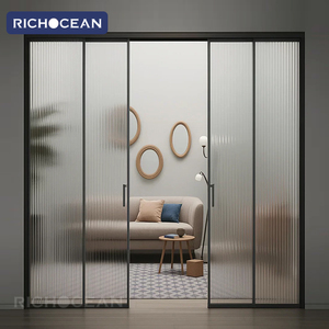 דלתות מחיצה מזכוכית חלבית בהתאמה אישית מבית RICHOCEAN, דלת הזזה דקה במיוחד מאלומיניום שחור למטבח - Product Image 2