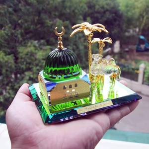 Modèle miniature de mosquée en verre cristal durable pour usage intérieur, cadeau de fête musulmane, avec statue de chameau, prix d'usine. - Product Image 1