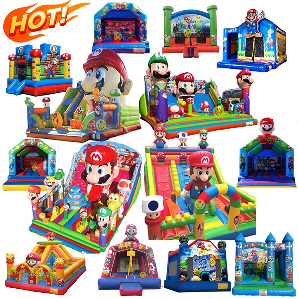 Super mario bros rumah pantul PVC komersial bouncing istana pantul luncuran mario rumah pantul untuk anak-anak