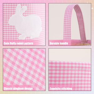 Paniers d'Halloween à carreaux rose pastel et bleu, sacs à bonbons réutilisables en toile avec un joli seau à bonbons en forme de citrouille pour filles et garçons - Product Image 4