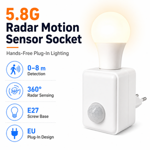 Adaptateur de douille E27 intelligent avec capteur de mouvement radar 5.8G, support de lampe à activation automatique par détection de mouvement pour couloir, escalier, chambre - Product Image 1