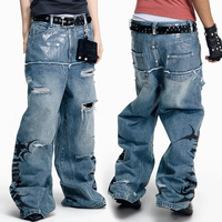 Pantalon en jean YSJY Streetwear personnalisé Y2K à franges, coupe ample, délavé, déchiré, élégant et décontracté pour homme