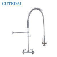 Robinet de cuisine commercial chromé à poser sur comptoir, unité de pré-évier facile à installer, hauteur réglable, double poignée, double trou