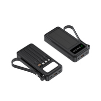 Banque d'alimentation solaire d'extérieur avec écran LED, charge rapide, micro USB, 4 câbles intégrés, cordon, lampe torche LED lumineuse pour le camping, chargeur solaire