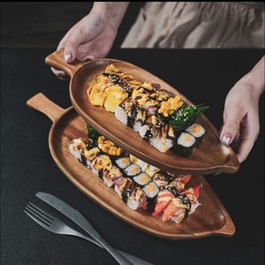 Wooden <b>Tray</b> Leaf Shaped Solid Wood Serving Platter For Food Coffee Tea - Product Image 1