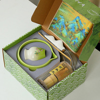 Ensemble de thé matcha personnalisé avec logo, 7 pièces, bol en porcelaine avec bec verseur, fouet en bambou, écologique, étiquette privée, ensemble cadeau pour la cérémonie du thé japonaise