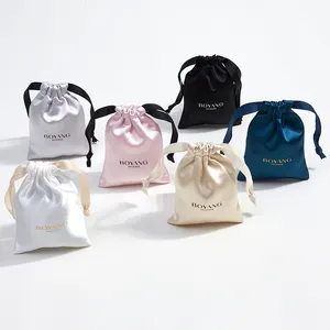 Boyang haute qualité Logo personnalisé écologique soie Satin poussière pochette sacs cordon bijoux sac