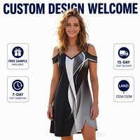 Fabricant de robes d'été personnalisées pour femmes, décontractées, grandes tailles, en soie glacée, à épaules dénudées, avec imprimé graphique, pour les acheteurs en gros