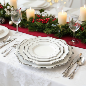 צלחות ערב לבן עם לקצץ כסף, עצם משובח סין צלחת מטען בצורת סדירה עבור מלונות 5 כוכבים חתונה - Product Image 1