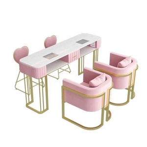 Best-selling Modern Style Salon Nail <b>Table</b> with Pink Metal Top Multifunctional Manicure Furniture for Beauty Spa - Product Image 1
