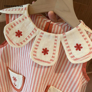 Tongxingyuan Girls Striped Cotton Two Piece Set With Pockets And Apple <b>Bag</b> Summer Outfit For <b>Toddlers</b> - Product Image 3