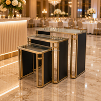 OKEY Nouvelle conception de table à cocktails en acier inoxydable, ensemble de 3 pièces, table de buffet mobile pour événements, fêtes, traiteur, extérieur