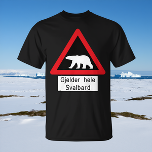 T-shirt avec signalisation d'avertissement sur les ours polaires de Svalbard, équipement de sécurité, couverture complète de l'île - Product Image 3
