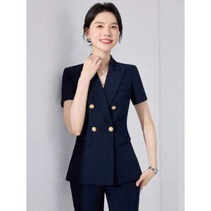 Women's Summer Lightweight Suit Set Short Sleeve Breathable Professional Office Wear Job Interview Elegant Style Worsted Fabric - Product Image 1