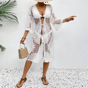 2025 Hot Sale New Lace Embroidered Kimono Cardigan Swimsuit <strong>Bikini</strong> Layered <strong>Over</strong> Beach Cover-up <strong>Dress</strong> for Summer - Product Image 5