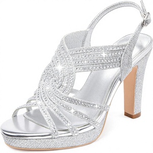 Sandalias de Plataforma con Pedrería Plateada para Mujer, Elegantes, Tipo Mule, Punta Abierta, para Fiesta o Boda - Product Image 4