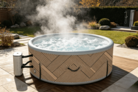Bain à remous gonflable rond pour 4 à 6 personnes, pour usage extérieur, bain à bulles, spa, piscine gonflable chauffée ronde pour extérieur
