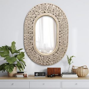 PARISLOFT Boho Bamboo Frame <b>Mirror</b>, Coastal <b>Mirror</b> with Rattan Detail, <b>Decorative</b> <b>Mirror</b> for Living Room, Bedroom, Entryway, 24. - Product Image 3