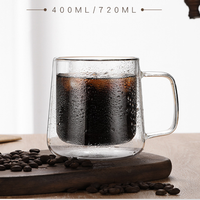Mug à café écologique de haute qualité 400 ml/700 ml, tasse à thé et à café en verre à double paroi