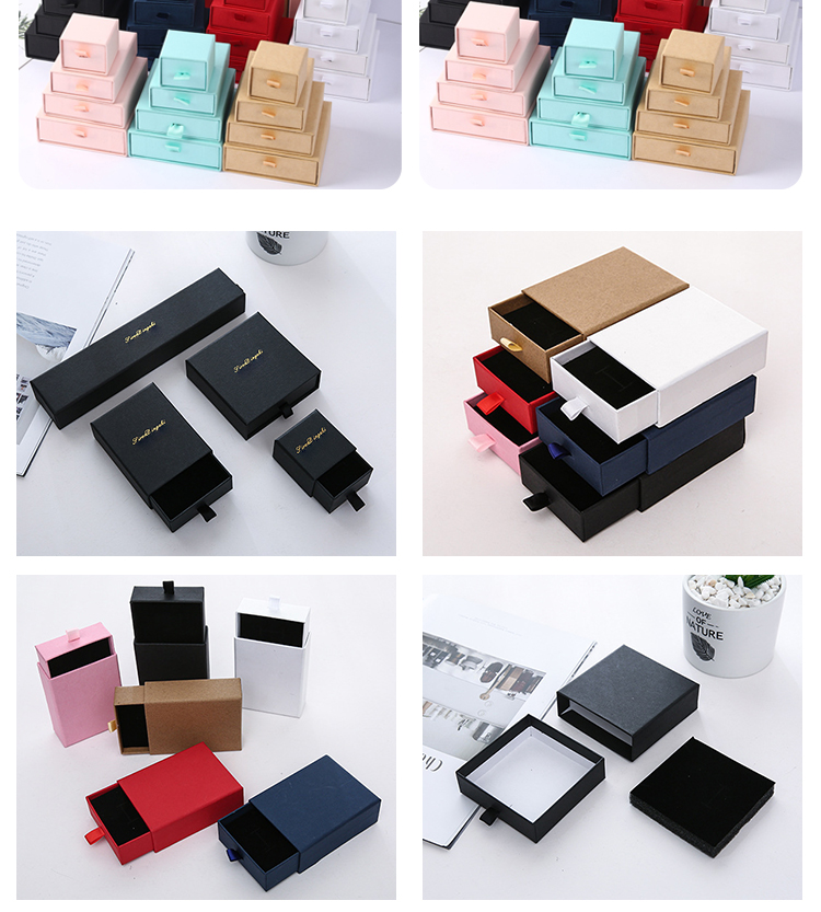 Luxury Wholesale Wedding Sliding Black Paper Cardboard Gift Packaging Printed Custom Logo Bracelet Drawer Jewelry Box
