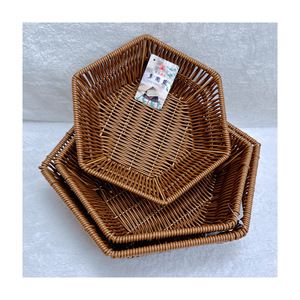 Polygonal Woven <b>Basket</b> Handmade Food Storage Container For Fruit Bread Snacks <b>Display</b> - Product Image 4