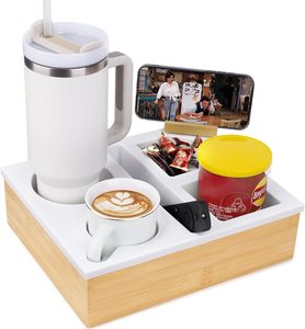 Bambou en bois Portable détachable canapé Caddy Silicone <span class=keywords><strong>lit</strong></span> Caddy <span class=keywords><strong>lit</strong></span> <span class=keywords><strong>organisateur</strong></span> pour boissons - Product Image 4