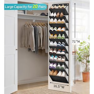 10 Tier Clear Over The Door <b>Shoe</b> Organizer Deep Pockets Hanging Rack For Closet Door Fit 20 Pairs Black - Product Image 2