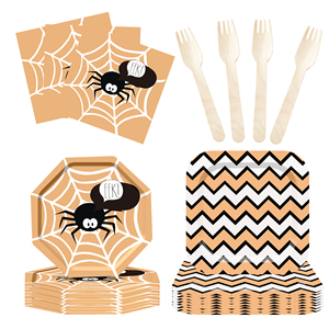 DAMAI Brownish-yellow Halloween-themed Paper Plates with Spider Webs Paper Plate Set Disposable Paper Plate Set - Product Image 3