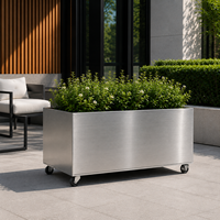 Grand bac à plantes mobile en acier inoxydable avec roues, bac à plantes rectangulaire d'extérieur pour hôtel, patio, bureau, cour